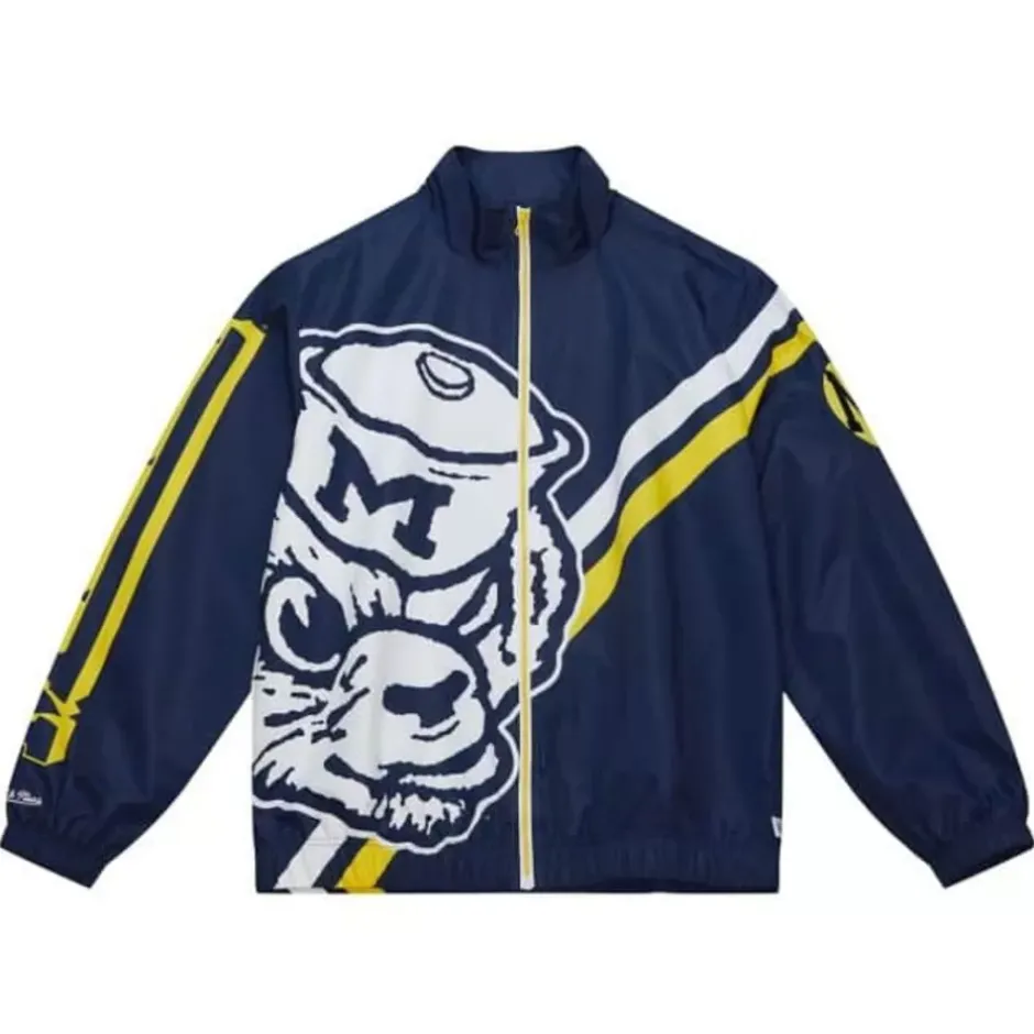 Men Mitchell & Ness Jackets & Outerwear-Exploded Logo Warm Up Jacket University Of Michigan