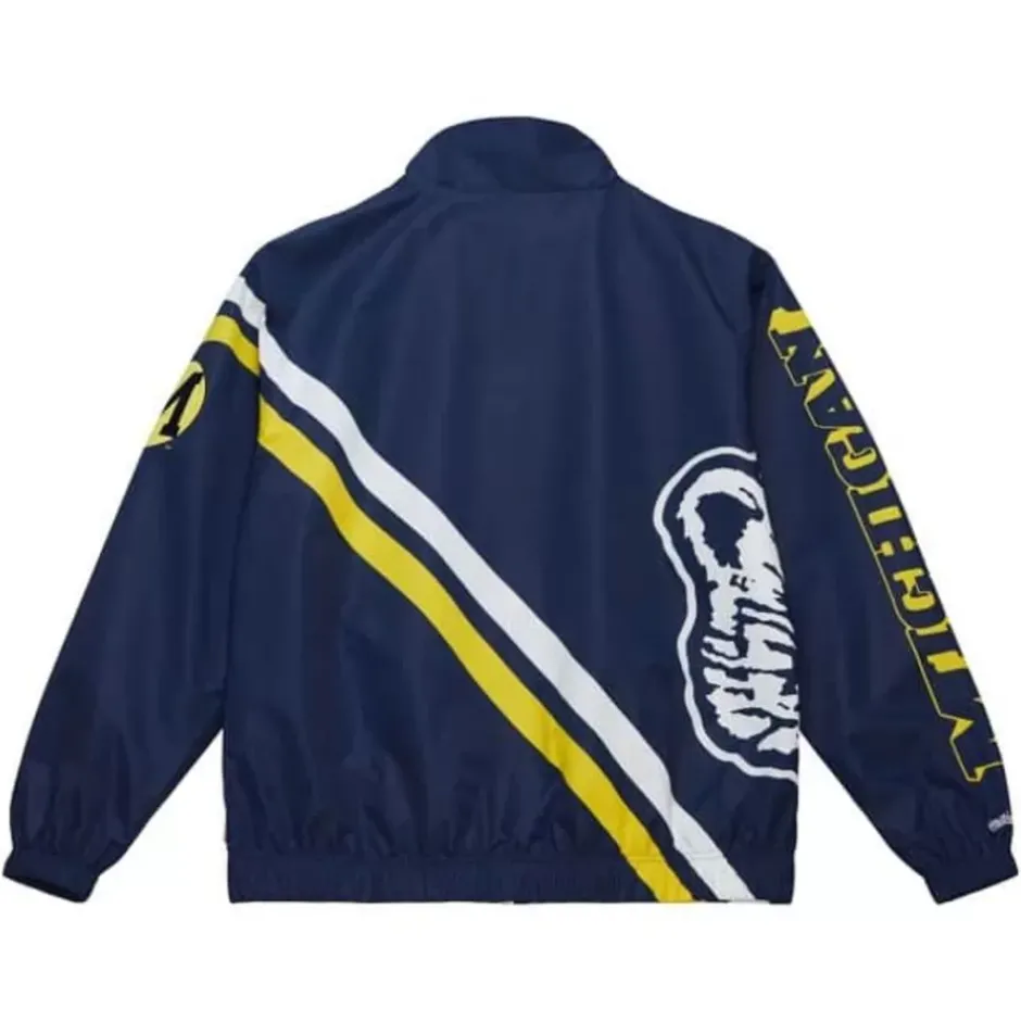 Men Mitchell & Ness Jackets & Outerwear-Exploded Logo Warm Up Jacket University Of Michigan