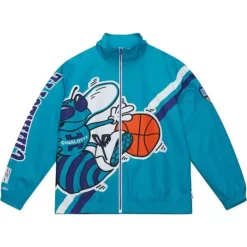 Men Mitchell & Ness Jackets & Outerwear-Exploded Logo Warm Up Jacket Charlotte Hornets