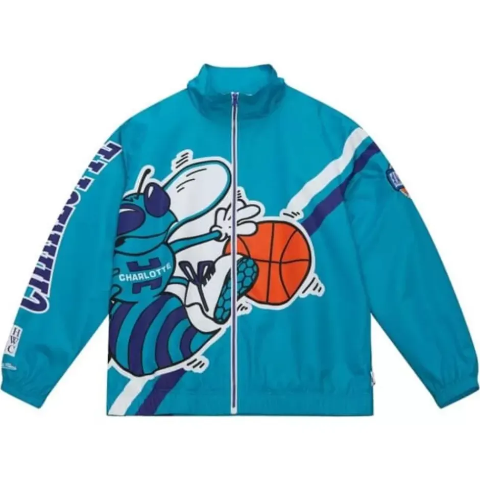 Men Mitchell & Ness Jackets & Outerwear-Exploded Logo Warm Up Jacket Charlotte Hornets