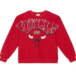 Men Mitchell & Ness Hoodies & Sweatshirts-Fashion Fleece Crew Chicago Bulls