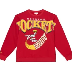 Men Mitchell & Ness Hoodies & Sweatshirts-Fashion Fleece Crew Houston Rockets