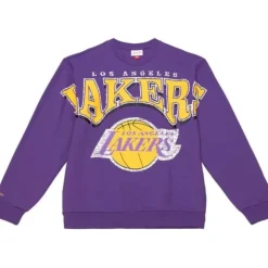 Men Mitchell & Ness Hoodies & Sweatshirts-Fashion Fleece Crew Los Angeles Lakers