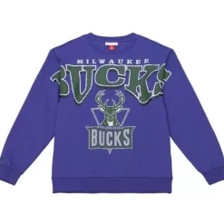 Men Mitchell & Ness Hoodies & Sweatshirts-Fashion Fleece Crew Milwaukee Bucks
