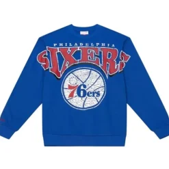 Men Mitchell & Ness Hoodies & Sweatshirts-Fashion Fleece Crew Philadelphia 76Ers