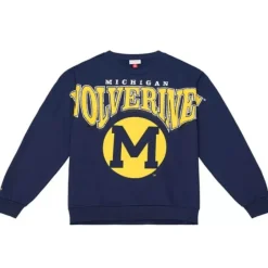 Men Mitchell & Ness Hoodies & Sweatshirts-Fashion Fleece Crew University Of Michigan