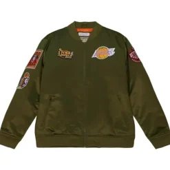 Men Mitchell & Ness Jackets & Outerwear-Flight Satin Bomber Jacket Los Angeles Lakers