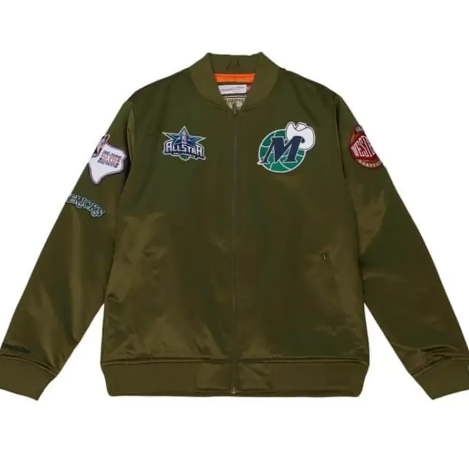 Men Mitchell & Ness Jackets & Outerwear-Flight Satin Bomber Jacket Dallas Mavericks
