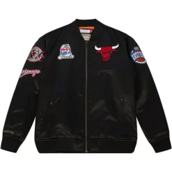 Men Mitchell & Ness Jackets & Outerwear-Flight Satin Bomber Jacket Chicago Bulls