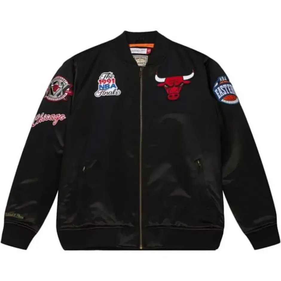 Men Mitchell & Ness Jackets & Outerwear-Flight Satin Bomber Jacket Chicago Bulls
