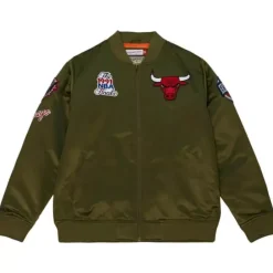 Men Mitchell & Ness Jackets & Outerwear-Flight Satin Bomber Jacket Chicago Bulls