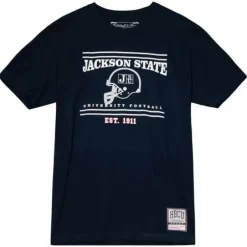 Men Mitchell & Ness T-Shirts & Tops-Football Helmet Graphic Tee Jackson State University
