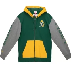 Men Mitchell & Ness Hoodies & Sweatshirts-Full Zip Fleece Green Bay Packers