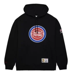 Men Mitchell & Ness Hoodies & Sweatshirts-Game Time Fleece Hoodie Vintage Logo Detroit Pistons
