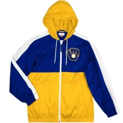 Men Mitchell & Ness Jackets & Outerwear-Gameday Lightweight Windbreaker Milwaukee Brewers