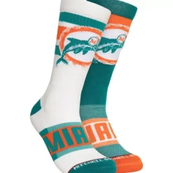 Woman Mitchell & Ness Accessories-Hail Mary Crew Socks Miami Dolphins