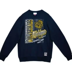 Men Mitchell & Ness Hoodies & Sweatshirts-Halftime Script Crew University Of Michigan