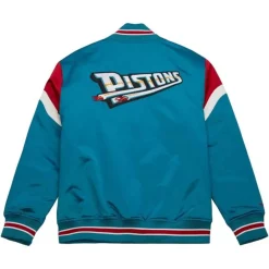 Men Mitchell & Ness Jackets & Outerwear-Heavyweight Satin Jacket Detroit Pistons