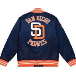 Men Mitchell & Ness Jackets & Outerwear-Heavyweight Satin Jacket San Diego Padres