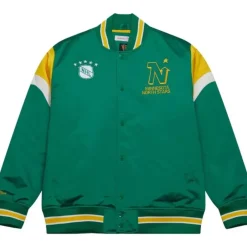 Men Mitchell & Ness Jackets & Outerwear-Heavyweight Satin Jacket Minnesota North Stars