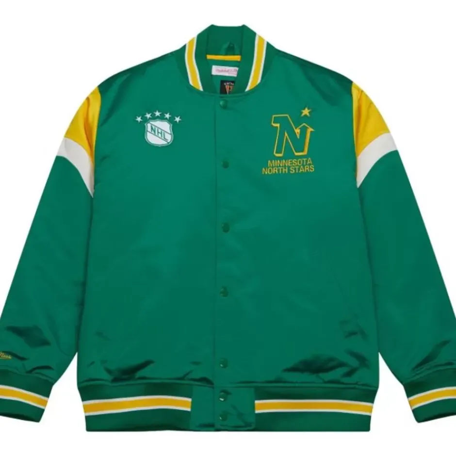 Men Mitchell & Ness Jackets & Outerwear-Heavyweight Satin Jacket Minnesota North Stars