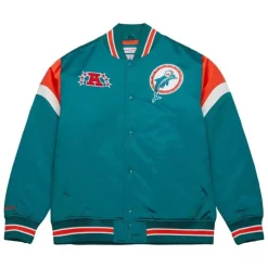 Men Mitchell & Ness Jackets & Outerwear-Heavyweight Satin Jacket Miami Dolphins