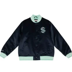 Men Mitchell & Ness Jackets & Outerwear-Heavyweight Satin Jacket Seattle Kraken
