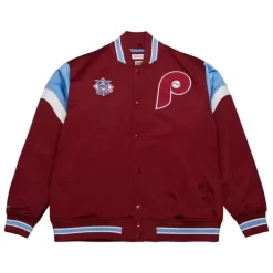 Men Mitchell & Ness Jackets & Outerwear-Heavyweight Satin Jacket Philadelphia Phillies