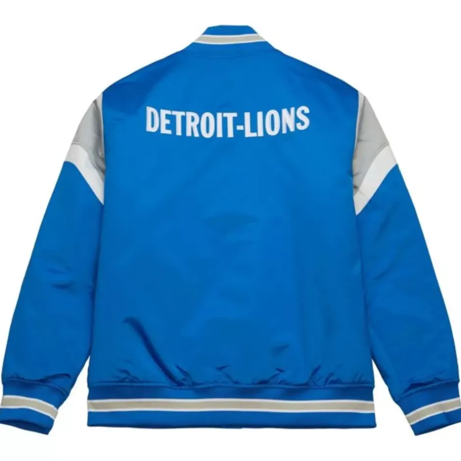 Men Mitchell & Ness Jackets & Outerwear-Heavyweight Satin Jacket Detroit Lions