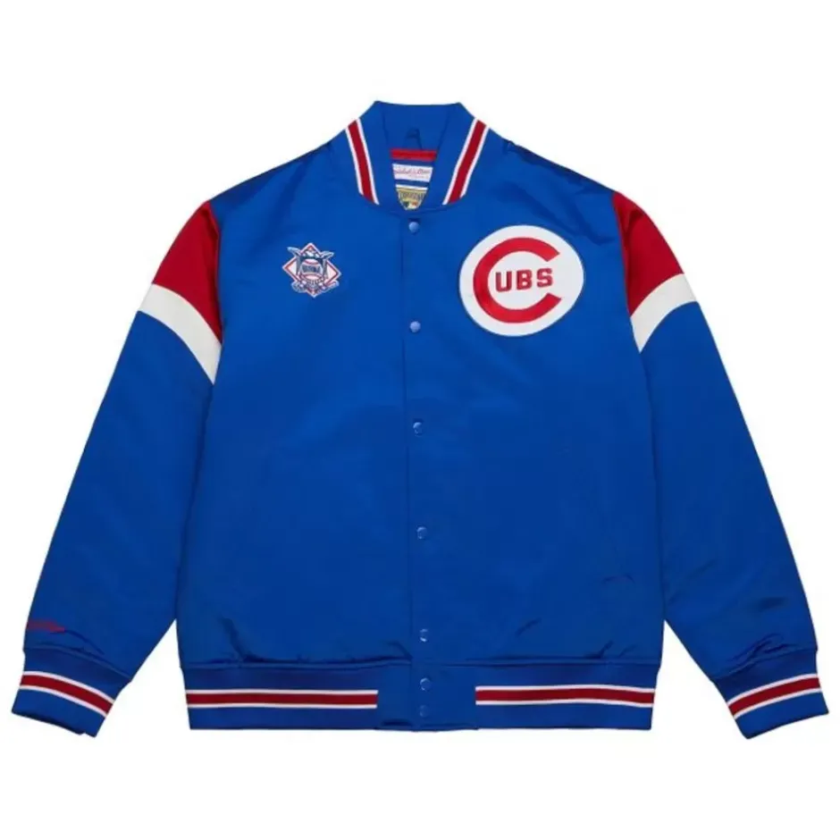 Men Mitchell & Ness Jackets & Outerwear-Heavyweight Satin Jacket Chicago Cubs
