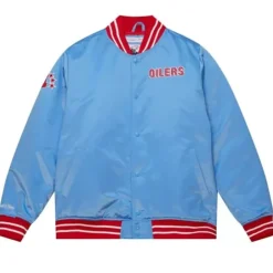 Men Mitchell & Ness Jackets & Outerwear-Heavyweight Satin Jacket Houston Oilers