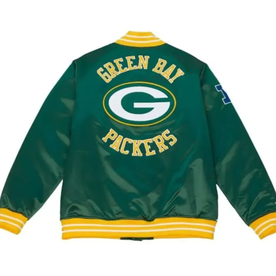 Men Mitchell & Ness Jackets & Outerwear-Heavyweight Satin Jacket Green Bay Packers