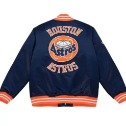 Men Mitchell & Ness Jackets & Outerwear-Heavyweight Satin Jacket Houston Astros