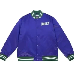 Men Mitchell & Ness Jackets & Outerwear-Heavyweight Satin Jacket Milwaukee Bucks