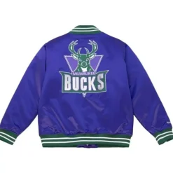 Men Mitchell & Ness Jackets & Outerwear-Heavyweight Satin Jacket Milwaukee Bucks