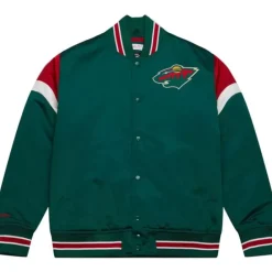 Men Mitchell & Ness Jackets & Outerwear-Heavyweight Satin Jacket Minnesota Wild