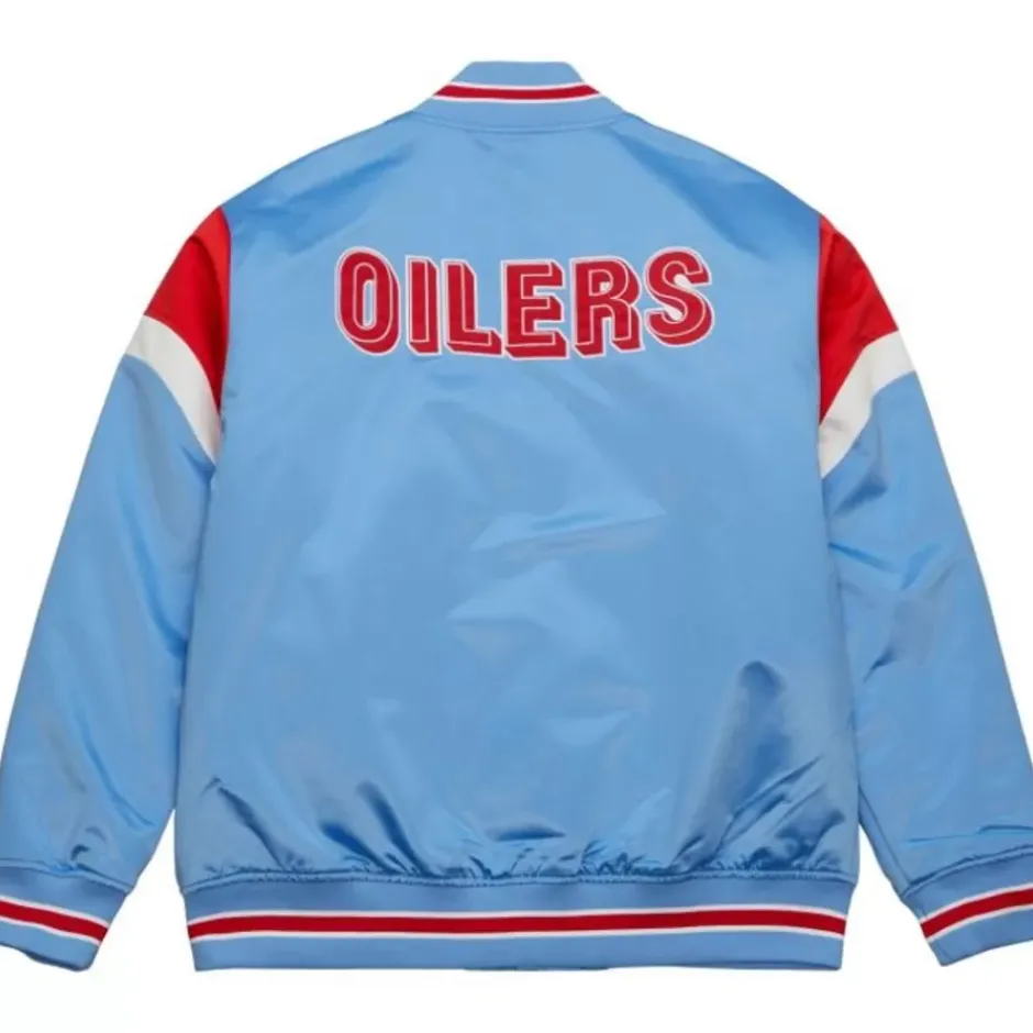 Men Mitchell & Ness Jackets & Outerwear-Heavyweight Satin Jacket Houston Oilers