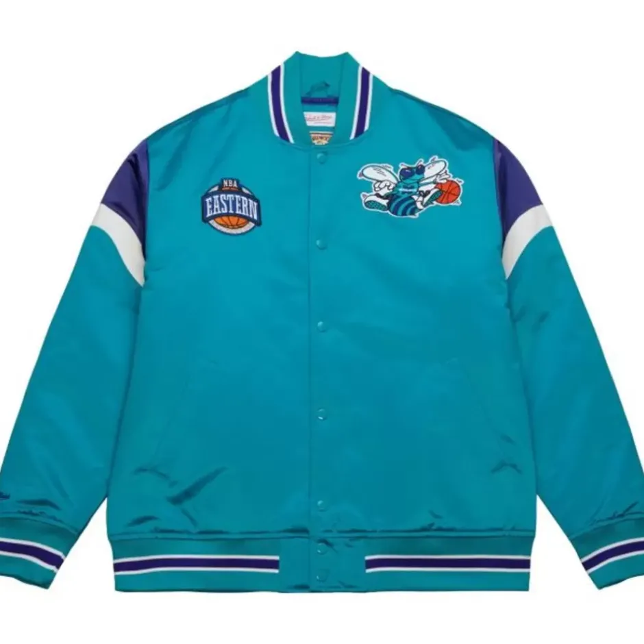 Men Mitchell & Ness Jackets & Outerwear-Heavyweight Satin Jacket Charlotte Hornets