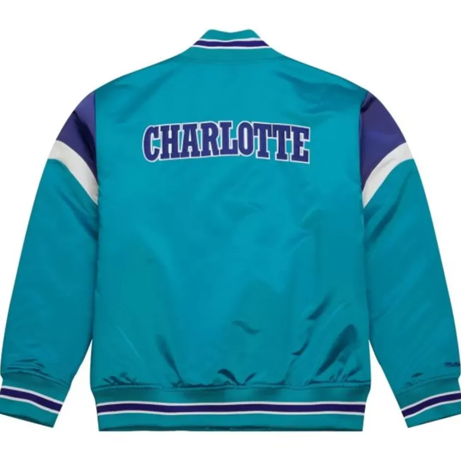 Men Mitchell & Ness Jackets & Outerwear-Heavyweight Satin Jacket Charlotte Hornets