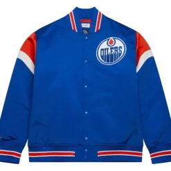 Men Mitchell & Ness Jackets & Outerwear-Heavyweight Satin Jacket Edmonton Oilers