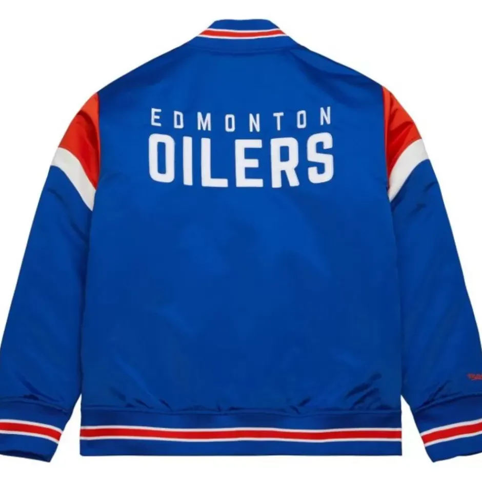 Men Mitchell & Ness Jackets & Outerwear-Heavyweight Satin Jacket Edmonton Oilers