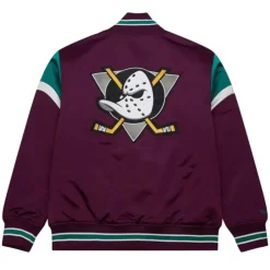 Men Mitchell & Ness Jackets & Outerwear-Heavyweight Satin Jacket Anaheim Ducks