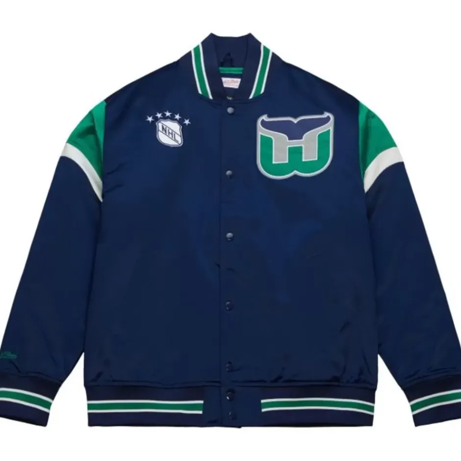 Men Mitchell & Ness Jackets & Outerwear-Heavyweight Satin Jacket Hartford Whalers