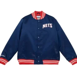Men Mitchell & Ness Jackets & Outerwear-Heavyweight Satin Jacket New Jersey Nets