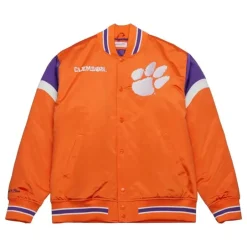 Men Mitchell & Ness Jackets & Outerwear-Heavyweight Satin Jacket Clemson University