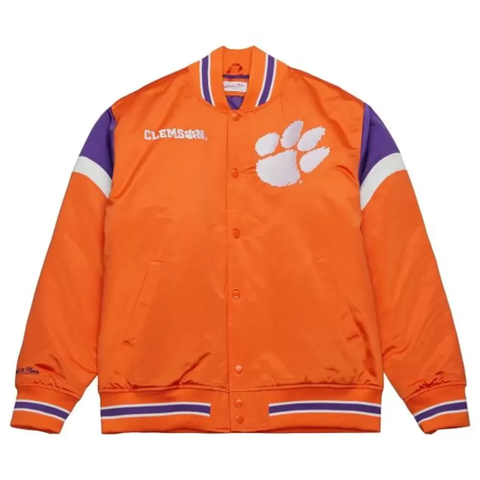Men Mitchell & Ness Jackets & Outerwear-Heavyweight Satin Jacket Clemson University