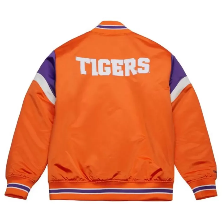 Men Mitchell & Ness Jackets & Outerwear-Heavyweight Satin Jacket Clemson University