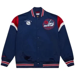 Men Mitchell & Ness Jackets & Outerwear-Heavyweight Satin Jacket Winnipeg Jets
