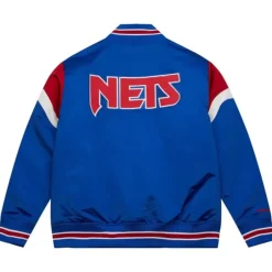 Men Mitchell & Ness Jackets & Outerwear-Heavyweight Satin Jacket New Jersey Nets