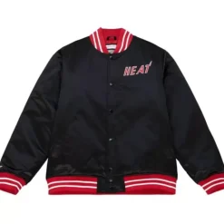 Men Mitchell & Ness Jackets & Outerwear-Heavyweight Satin Jacket Miami Heat